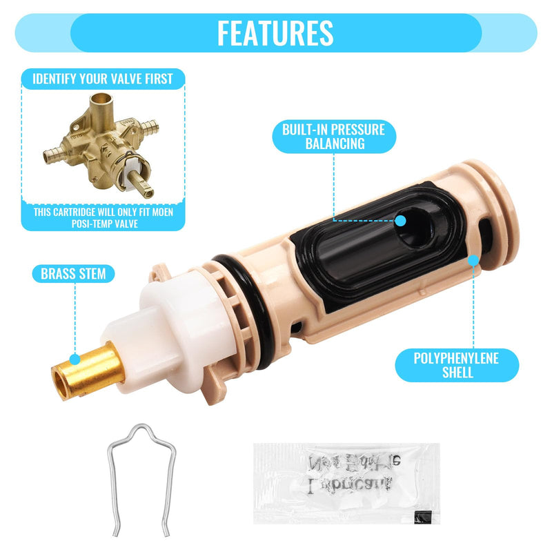 2 Pack 1222 Replacement Cartridge for Moen, Moen Shower Replacement Cartridge Compatible for 1222 1222b One-Handle Posi Temp Valve C1222X2