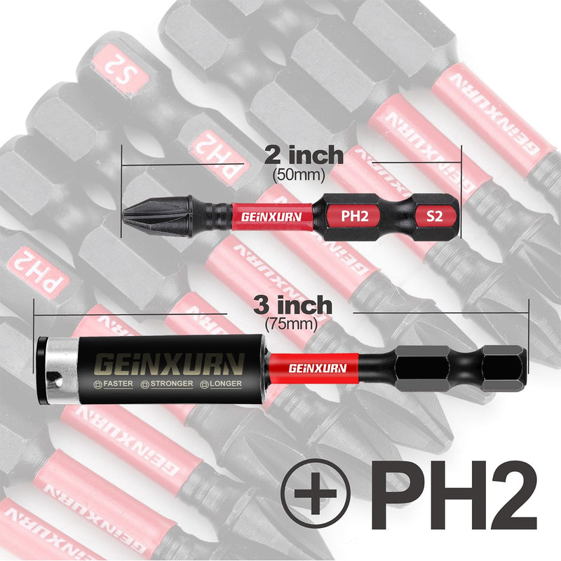 Impact Tough #2 Phillips 2 in. Insert Driver Bits,50Pack PH2 Screwdriver Bits Set with 1Pcs Impact Bit Holder,Bulk 2"-PH2-51PCS
