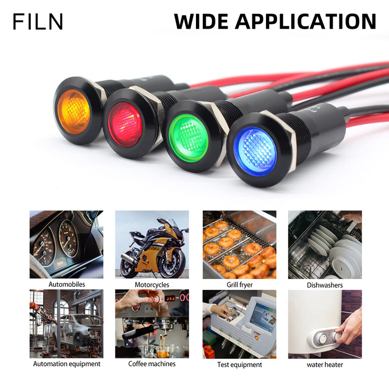 2PCS 12mm (1/2") Indicator light LED indicator Light Waterproof Metal Signal Lamp 12V IP67 Pilot Dash Lamp Head Blue for Car Boat Light (12v-Black Anodized Red 2PCS) 12v-Black Anodized