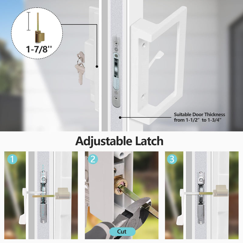 Sliding Patio Door Handle Set with Key Cylinder and Mortise Lock,Sliding Glass Door Handle with Lock Fits Door thicknesse is 1-3/4'' to 2-1/5'' and 3-15/16'' Screw Hole Spacing. Handles With Key Cylinder