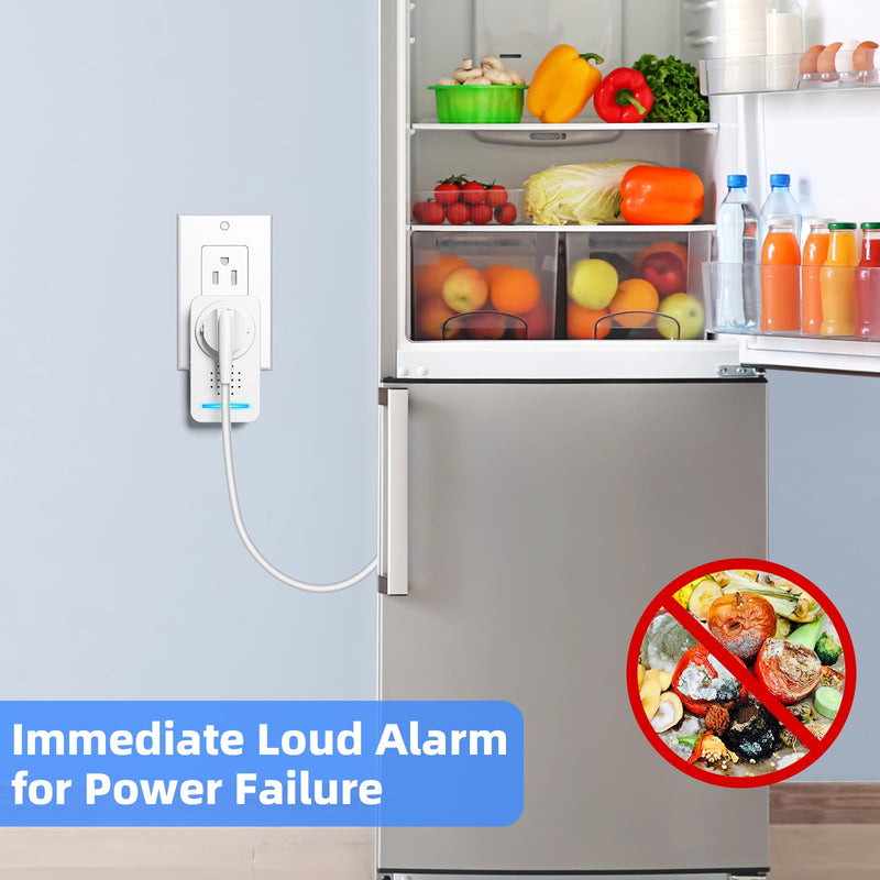 0-120dB Super -Loud Power Failure Alarm 6 Alert, Adjustable Freezer Alarm 12H, Power Outage Alarm for Freezer, Power Loss Alarm Monitor for Freezer, Fridge, Refrigerator, GFI/ GFCI(1PACK)