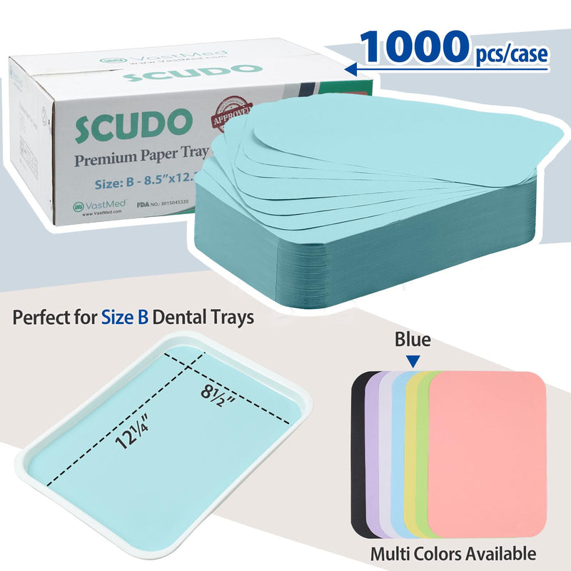 1000PCs Dental Grade Scudo Premium Paper Tray Covers Size B (8.5"x12.5") by VASTMED | Disposable Tray Covers for Dental Tray, Sterile Tattoo Tray, Surgery Tray Blue
