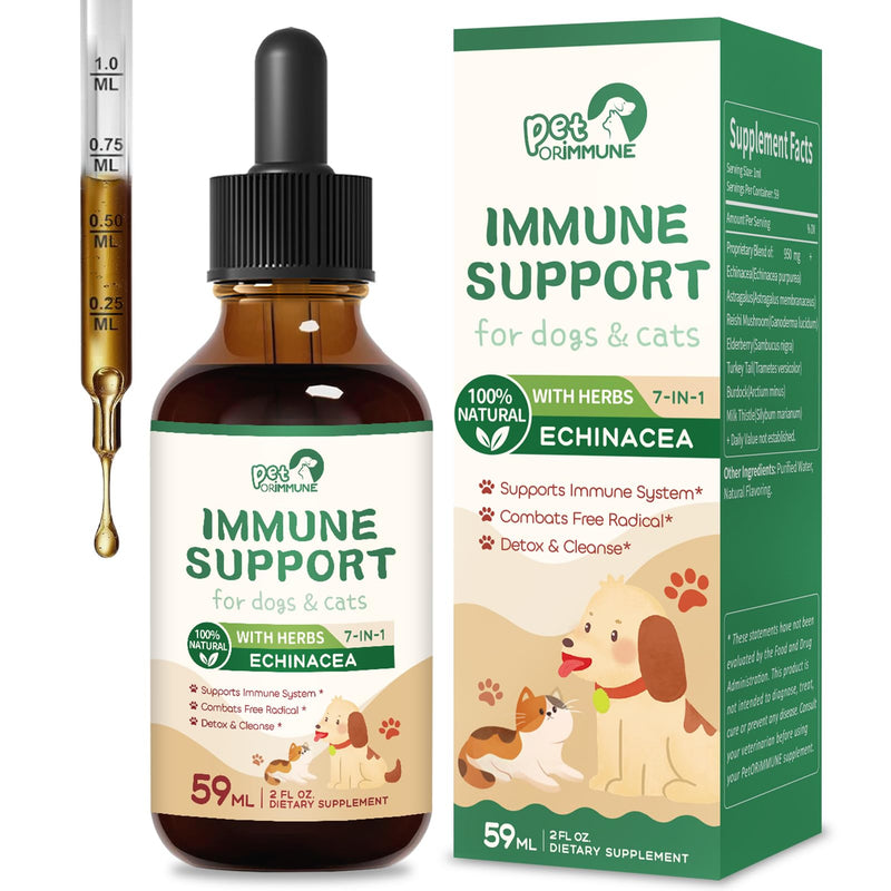 Immune Support for Dogs & Cats Liquid Drops Combats Free Radical, Herbal Supplement Supports Immune System, Detox & Cleanse w/Echinacea Astragalus Burdock Turkey Tail Extract. 2 oz