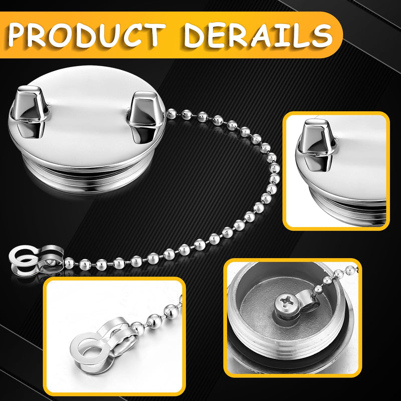 2-Pack Boat Gas Cap Chrome-Plated Zamak Replacement Gas Fill Cap with Waterproof O-Ring Chain for Boats Yachts Deck Filler Plate, Deck Marine Hardware Accessory