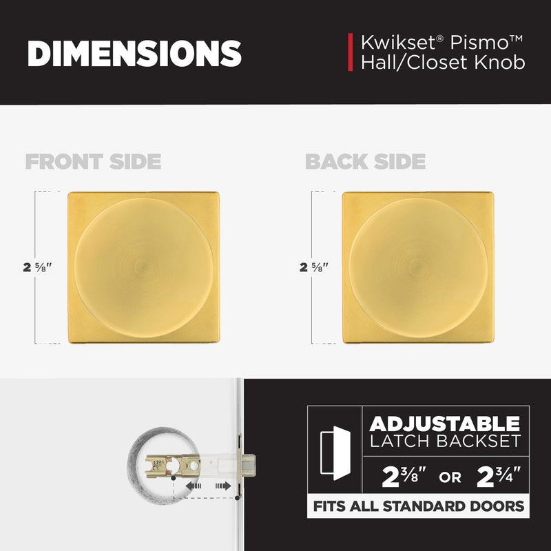 Kwikset Pismo Interior Passage Door Knob, Handle for Closet and Hallway Doors, Non-Locking Doorknob, Satin Brass, Square, Microban Protection Square Rose