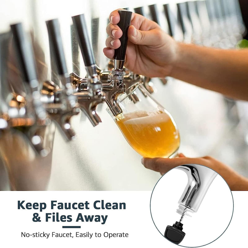 Beer Faucet Beer Tap for Kegs Kegerator Draft Beer Tower, Classic & Standard American Beer Faucet with Beer Tap Plug (Stainless Steel Core & Brass Body) Chrome Stainless Steel Core & Brass Body