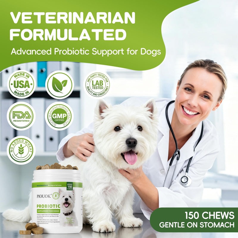 Probiotics for Dogs - 150 Soft Chew, Dog Probiotics for Digestive Health and Diarrhea, Allergies & Immune Support Dog Probiotic Supplement, Daily Probiotics for All Dogs, Natural Duck Flavor 150ct