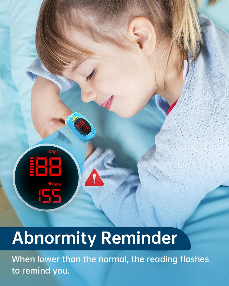 Pulse Oximeter for Kids Oxygen Monitor Children Pulse Oximeter for Baby Oxygen Monitor Kids Pulse Oximeter Fingertip, Large Display, Included with AAA Battery Blue