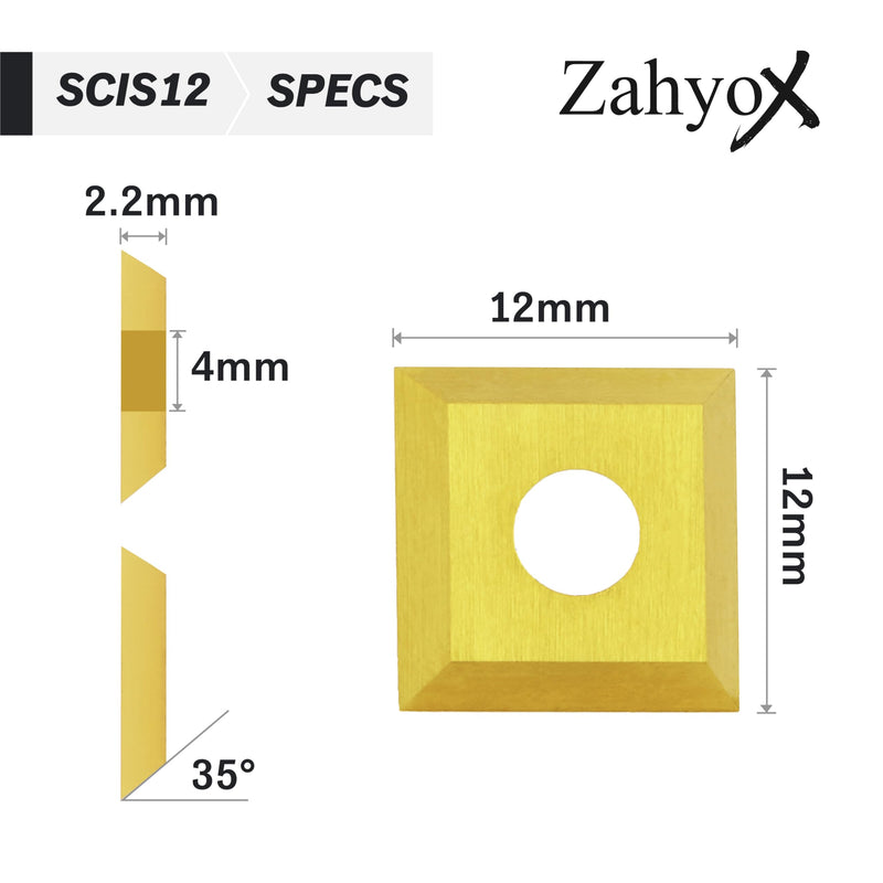 ZahyoX 10PCS 12mm TiN Coated Tungsten Carbide Inserts Replacement for CNC Spoilboard Surfacing Router Bit (12mm x 12mm, 2.2mm), 30 Degree Cutting Angle
