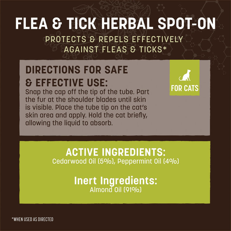 Earth Animal Apothecary Natural Flea & Tick - Herbal Spot-On for Cats - 3 Applications (3 Month Supply)