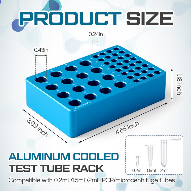 1 Pcs Dual Size Aluminum PCR Cooler-PCR Tube Cooler-16 Wells +32 Wells Lab Grade Thermal Module with Non Slip Base (for 1.5ml/2ml+0.2ml Tubes) For 1.5ml/2ml+0.2ml Tubes