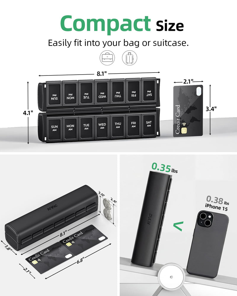 PULIV Weekly Pill Organizer 2 Times a Day with Magnetic Foldable Design for Dual Protection, Large AM PM Pill Box Case for Travel, Compact Medication Organizer for Vitamins, Fish Oils and Supplements