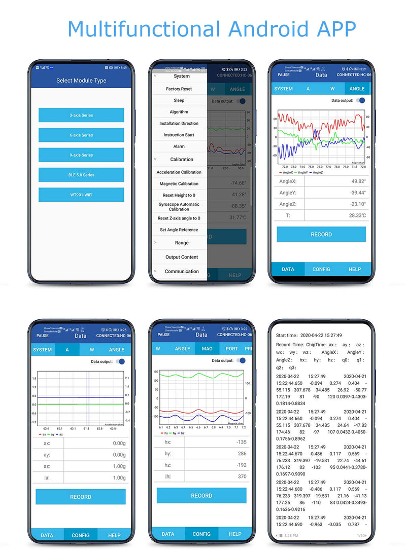 [Bluetooth Accelerometer+Inclinometer] BWT901CL MPU9250 High-Precision 9-Axis Gyroscope+Angle(XY 0.05° Accuracy)+Magnetometer with Kalman Filter, 200Hz High-Stability 3-axis IMU Sensor for Arduino