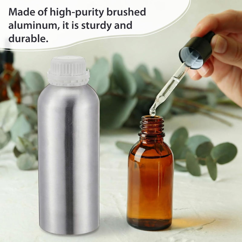 2 Pack Aluminum Bottles 1100 ml High-purity Brushed Aluminum for Hazardous Chemical Transport with Tamper Evident Caps & Ldpe Plugs for Essential Oils & Solvents 2