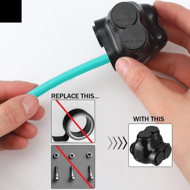 5 Pcs Insulated Multi Cable Connectors 2 Port Single Entry Splice Electrical Power Connector Black Interconnect Terminals Pre Filled (2-14 AWG Wire Range) 5 2-14AWG Wire Range