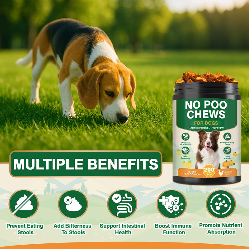 200 Chew No Poo Chews for Dogs-Coprophagia Stool Eating Deterrent-Stop Eating Poop for Canine- Dogs Poop Eat Deterrent Supplement with Probiotics&Digestive Enzymes Breath Aid Support-Chicken Chicken