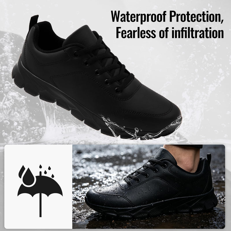 Non Slip Work Shoes for Men Walking Sneakers Leather Waterproof Oil Resistant Food Service Chef Restaurant Kitchen Shoe Lightweight Comfort Working Zapatos Trabajo 11 A Black
