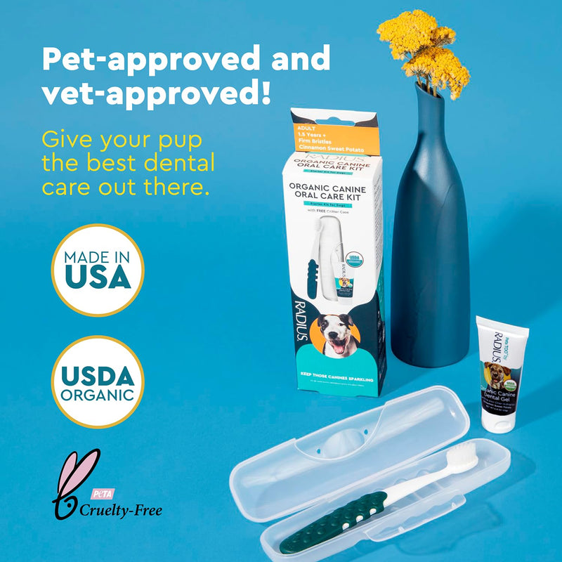 RADIUS USDA Organic Dental Solutions Adult Kit 2 Units, Includes 1 Dog Toothbrush & 1 0.8oz Toothpaste, Firm Bristle & Non Toxic Toothpaste for Dogs, Designed to Clean Teeth, Xylitol Free Adult - Pack of 2
