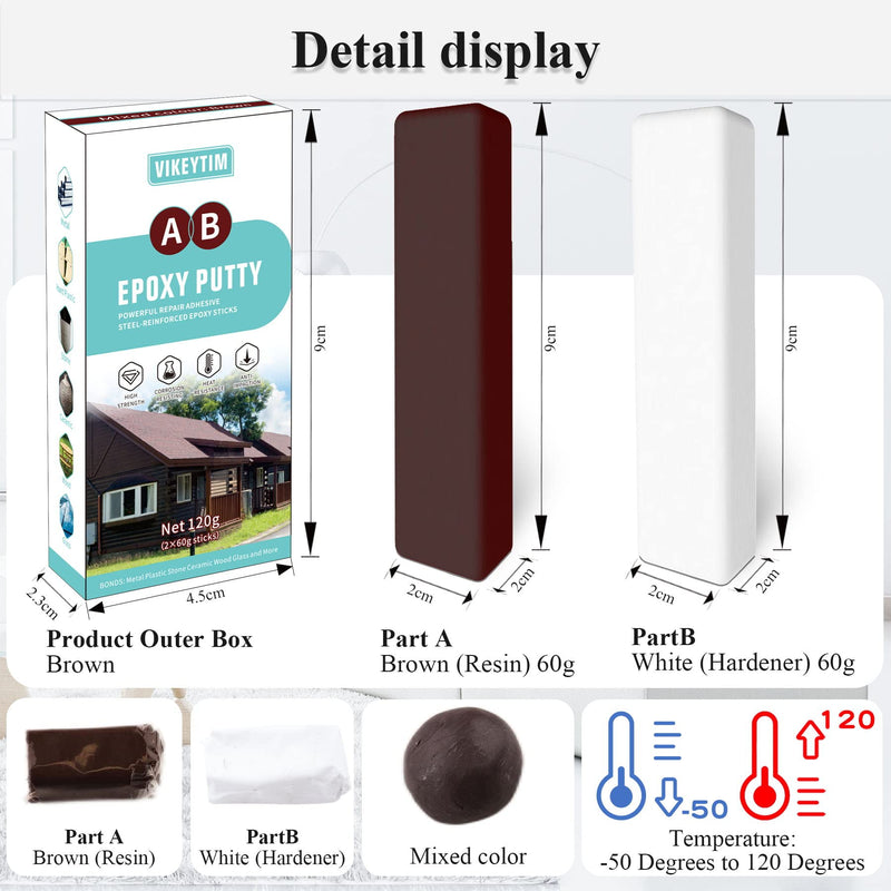 Epoxy Putty, 120g 2 Part Fast Repair Epoxy Putty Wood, Metal, Stone, Hard Plastic, Acrylic, Ceramic, Glass, Acrylic Bonding and Repair (Brown)