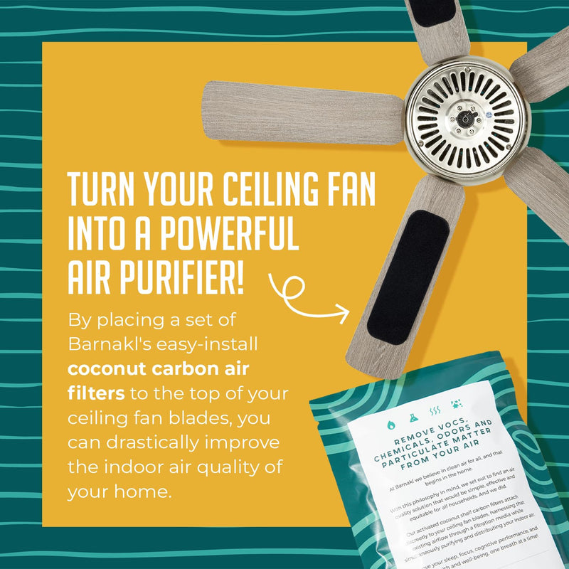 Ceiling Fan Filters | Activated Coconut Shell Carbon Filter | Easy-Stick Universal Ceiling Fan Air Filters | Unscented Ceiling Fan Blade Filters for Common Household Contaminants, (3-Count) 3