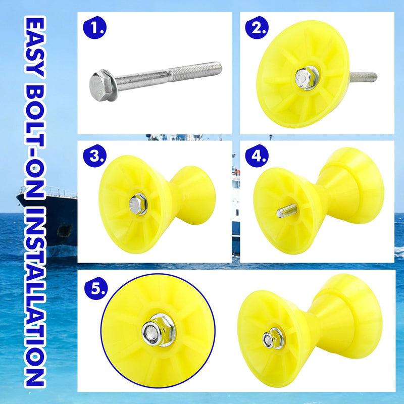 3'' Boat Trailer Roller Assembly with Spoke Fits 1/2'' Shaft Bow Roller Fits 3 Inch Wide Boat Trailer Bracket Yellow