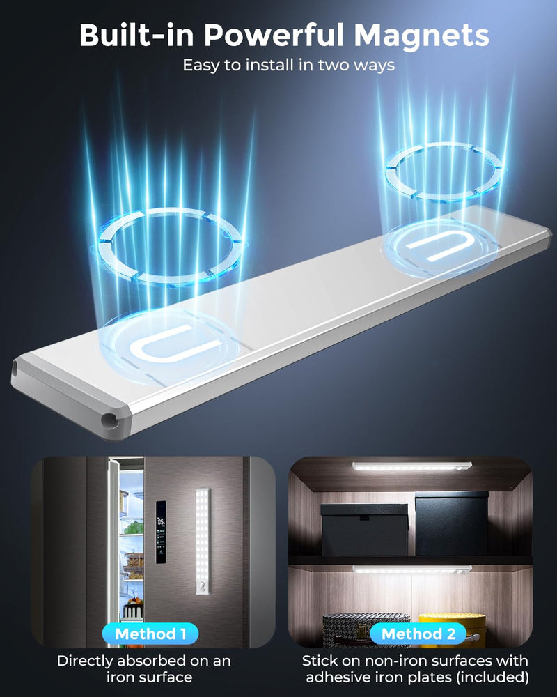 Under Cabinet Lighting - 10.5" Motion Sensor Light Indoor, Magnetic Wireless Closet Lights, Dimmable Led Night Light, Rechargeable Under Counter Lights for Kitchen, Bedroom, Stair, 2 Pack White Light-2 Pack 10.5 inch