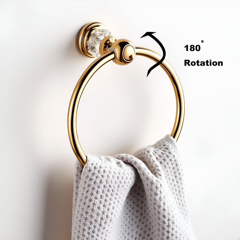 Crystal Towel Ring,Gold Hand Towel Holder Bathroom,Round Hand Towel Rack Wall Mounted Bling Bathroom Accessories Gold a
