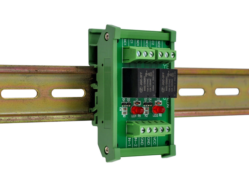 Electronics-Salon DIN Rail Mount 2 SPDT 10Amp Power Relay Interface Module, DC 5V Version.