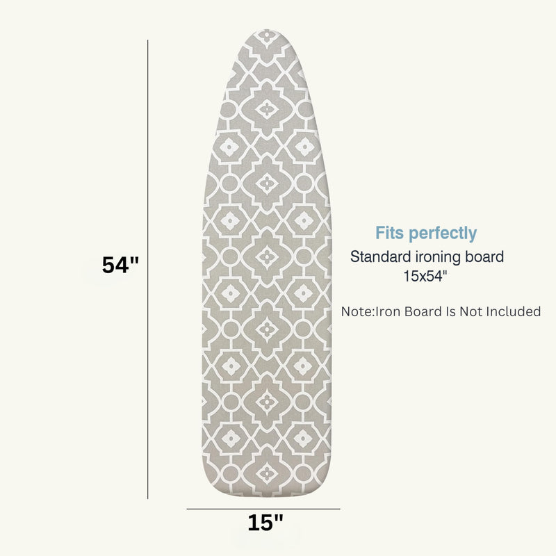 Ironing Board Cover and Pad 15X54“ - Extra Thick Natural Cotton, Scorch & Stain-Resistant Padding, Standard Size Iron Board Cover with Metal Fasteners Heavy Duty Elastic Edge, Heatproof Gray Geometry 15X54“