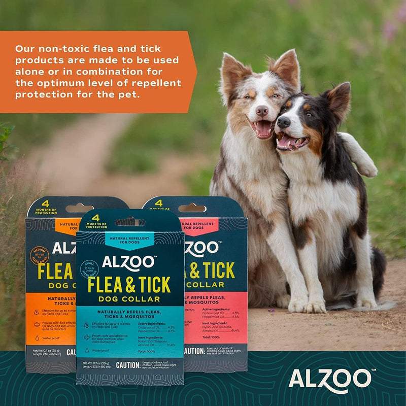 ALZOO Flea & Tick Dog Collar - Helps Repel Fleas, Ticks & Mosquitoes - 100% Plant-Based Active Ingredients, Waterproof, Up to 4 Months Protection - Small-Sized Dogs 15 lbs & Under - Pack of 2