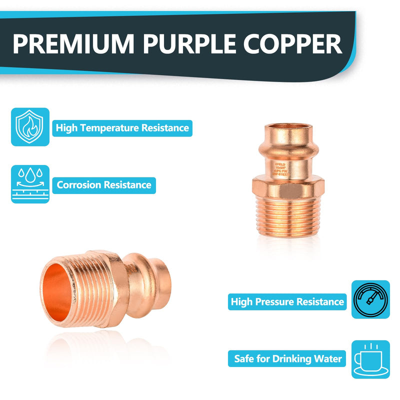 5Pack Seelink 1/2" Copper Press x 3/4" MPT Male Adapter(PRESS041-5) 5 1/2"x3/4"