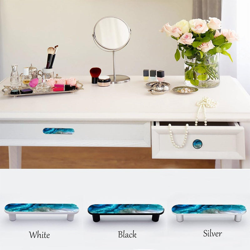 4 Pack Aqua Aquamarine Blue Water Cabinet Handles 3-3/4 Inch (96mm) Hole Center Silver Cabinet Pull Unique Drawer Handle Bathroom Drawer Pulls Kitchen Cabinet Hardware