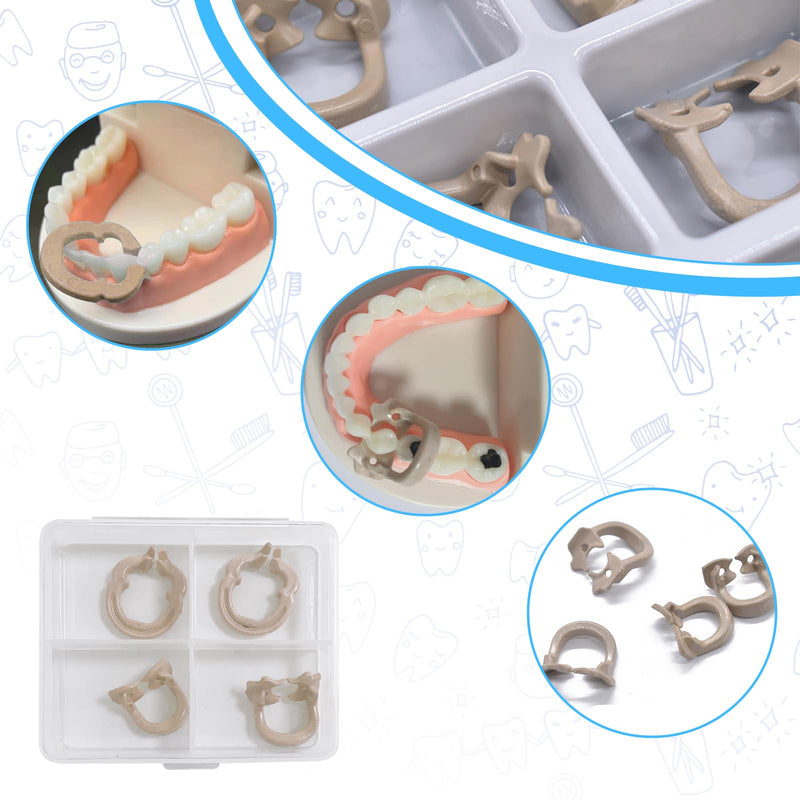 4-Piece Dental Rubber Dam Clamps Set, Hard Resin Material, Includes Anterior and Posterior Rubber Barrier Clips, Endodontic Rubber Dam Holders, Autoclavable Dentist Tools for Tooth Isolation Brown