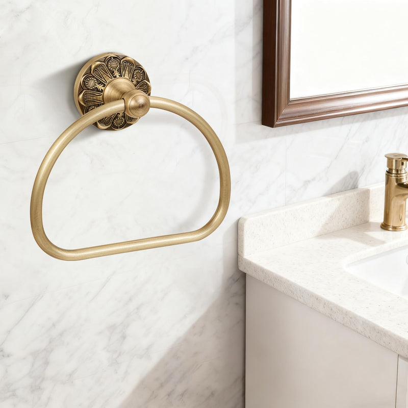Brass Towel Ring, Antique Brass Bathroom Towel Holder Ring, Towel Rack Hanger Home Hand Towel Ring Towel Holder for Bathroom Wall Mounted Bathroom Accessory