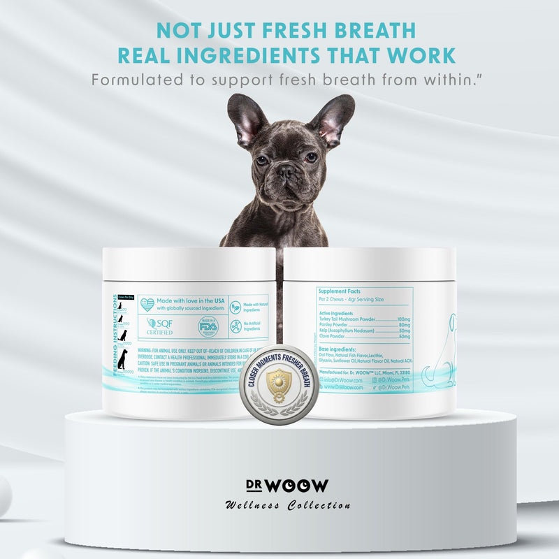 Fresh Breath Dental Chews for Dogs (120 Soft Chews) – Oral Care & Bad Breath Support – Turkey Tail Mushroom, Parsley & Kelp – Daily Teeth & Gum Support – Made in USA – Dr. Woow Fresh Breath Dental