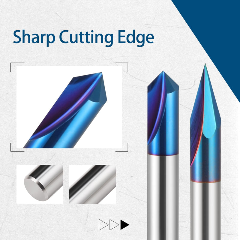 CNC Router Bit 1/4'' Shank, 5PCS Wood Carving Bits Set, 15° Detail Carving Liner 20° Profile Bit 30° 60° 90° V Groove Router Bit, 2'' Long CNC Milling Cutter End Mill Bits
