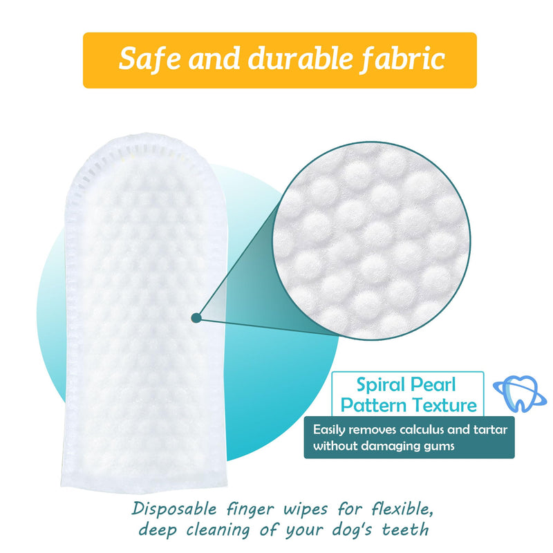 Pet Dental Finger Wipes, Dog & Cat Teeth Cleaning, Plaque Control & Breath Freshening, Regular Size, Suitable for Pet Toothbrushes (50 Count)