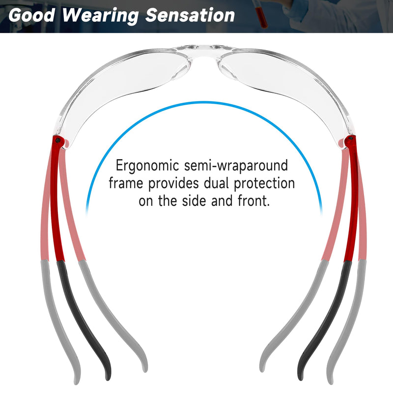 Safety Glasses for Men Women ANSI Z87.1 Safety Glasses Bulk Protective Eyewear Scratch-Resistant 30pcs-118-red Leg