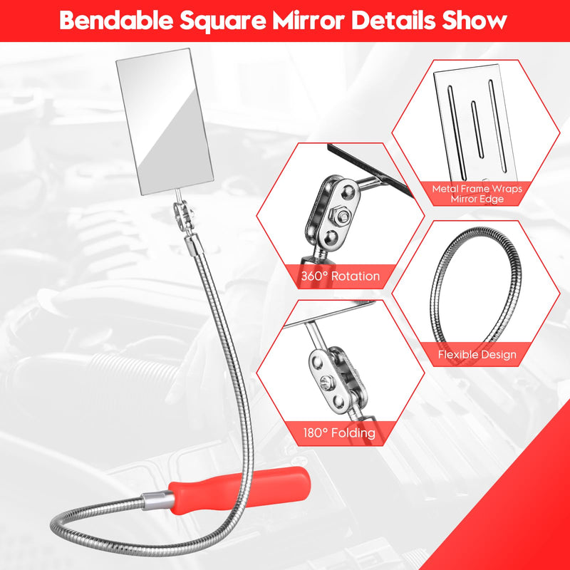 Telescoping Inspection Mirror, Flexible Telescopic Rectangular Inspection Mirror Automotive Extension & Bendable Square Mirror, Extendable Mirror on a Stick for Checking Vehicle Condition-Gift for Men Orange/Orange