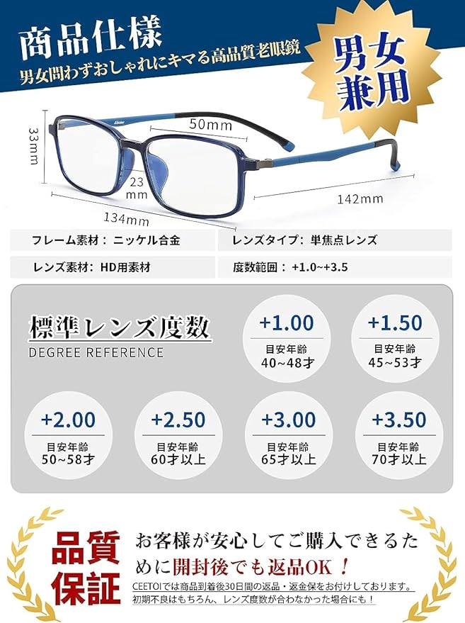 [CEETOL] Reading Glasses that Make You Look 10 Years Younger, Stylish, Men's, Women's, High Performance Lenses, Blue Light Cut, Stylish Frame, Branded Glasses, Flexible Material, TR-90 Thanksgiving Day, Blue & Black - NewNest Australia