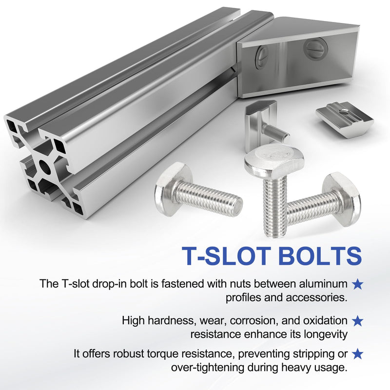 PATIKIL M8 x 25 mm T Slot Bolts, 20 Pcs 304 Stainless Steel Drop-in Bolt T Shape Stud Sliding Screw Metric Thread Hammer Head Bolt for T Track, Silver M8x25mm