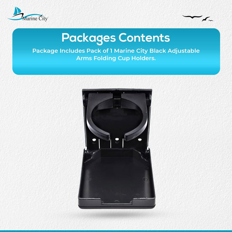 MARINE CITY Adjustable Arms Folding Cup Holder – Durable, Space-Saving Design, Adjustable Arms Black 1 Pcs