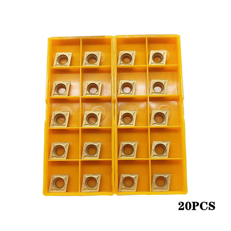 20pcs CCMT09T304/CCMT32.51 Carbide Turning Inserts,CCMT Insert Mutilayer Coated CNC Lathe Replacement Cutters Inserts for Lathe Turning Tool Holder Boring Bar CCMT32.51 20
