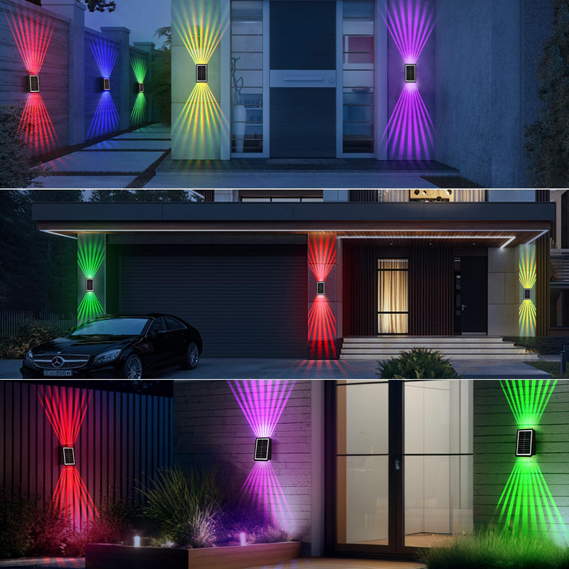 Solar Outdoor Wall Lights, Up & Down Solar Powered Lighting, Waterproof IP65 Fence Light for Yard/Pool/Porch/Patio/Railing (2 Led-RGB Light, 4 Pack) 2 Led-RGB light