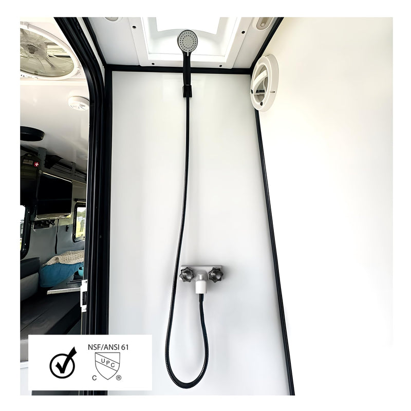 WMF Mobile Home RV Tub & Shower Faucet, Smoke Double Handles, 4" on Center, Non Metallic, for Travel Trailers, Campers Must Haves, Motorhomes Accessories, Farmhouse White