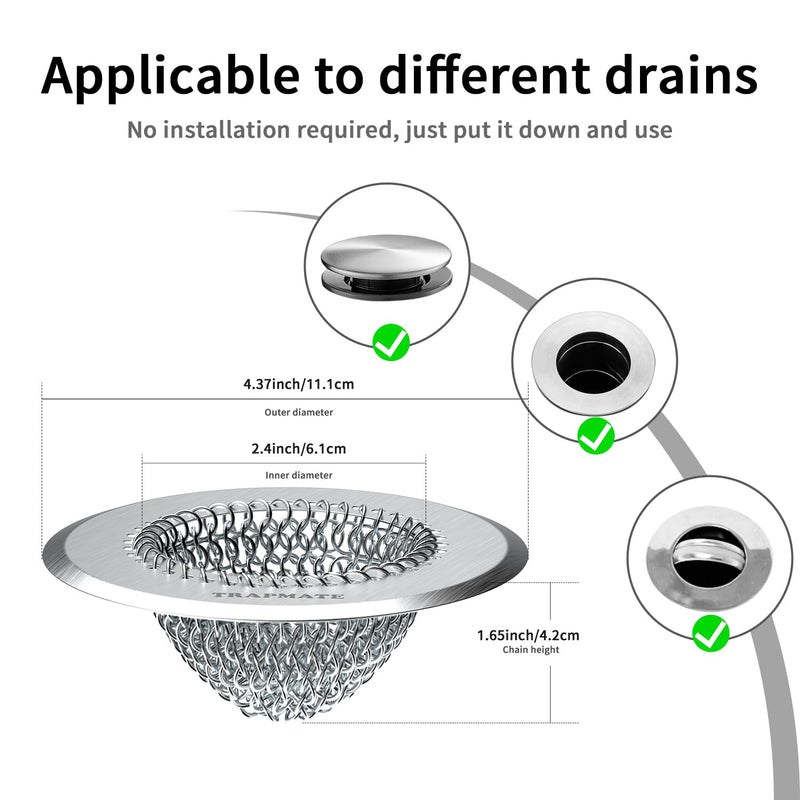 Shower Drain Hair Catcher, Easy Clean Bathtub Drain Hair Catcher, Anti-Slip Hair Catcher Shower Drain, Upgraded 304 Stainless Steel Tub Hair Catcher, Shower Drain Cover for Sink, Bathtub, Drain Silver-1 Pack