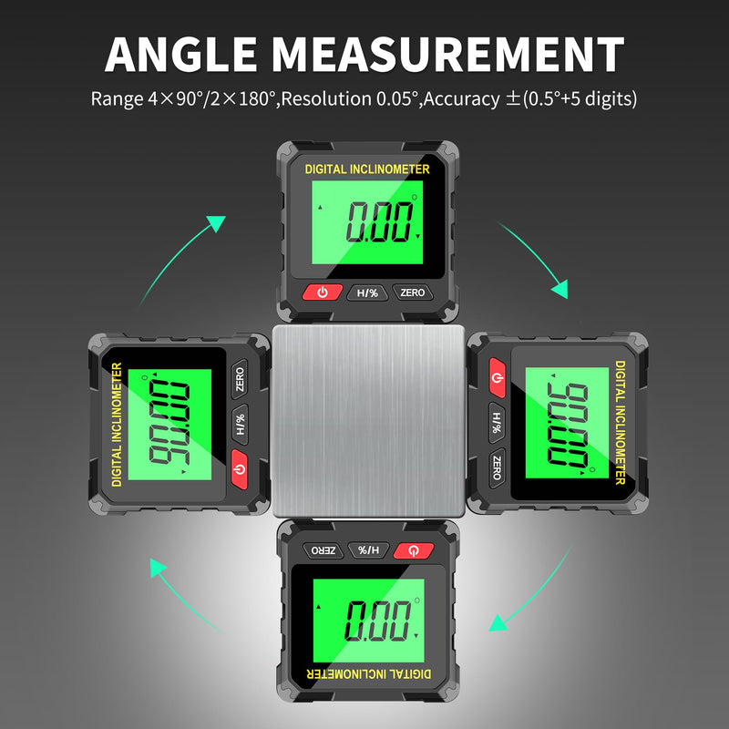 Digital Level Box Construction Protractor Range 4 × 90° Resolution 0.05° Angle Finder Gauge Inclinometer with 4PCS Magnets and Infrared Rays for Construction,Woodworking,Building and etc.