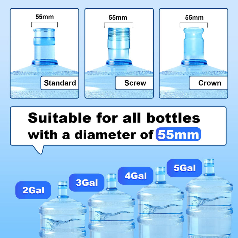 MYLOLF 3 & 5 Gallon Water Jug Cap, 3 Pack Reusable Food Grade Silicone Replacement Cap for 55mm Standard/Screw/Crown Tops Water Bottle and Water Dispensers, Non-Spill & Leak Free