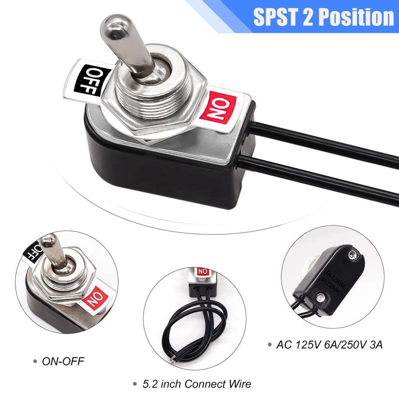 Taiss 2pcs Toggle Switch SPST 2 Position Latching ON/Off 6A AC 125V /10A DC 12V Toggle switches Incidental 5.2 inch Connect Wire Rocker Arm Switch KNS-1