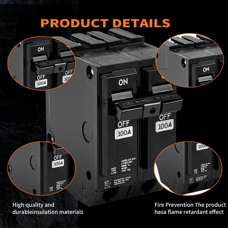 THQL2100 Circuit Breaker 100 Amp 2-Pole, Plug-in Mount, Thermal Magnetic Protection, 10KA, 120/240V, Compatible with GE Q-Line & Thick Series Load Centers